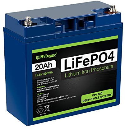 ExpertPower 12V 20Ah Lithium LiFePO4 Deep Cycle Rechargeable Battery | 2500-7000 Life Cycles & 10-Year lifetime | Built-in BMS | Perfect for RV, Solar, Marine, Overland, Off-Grid Applications