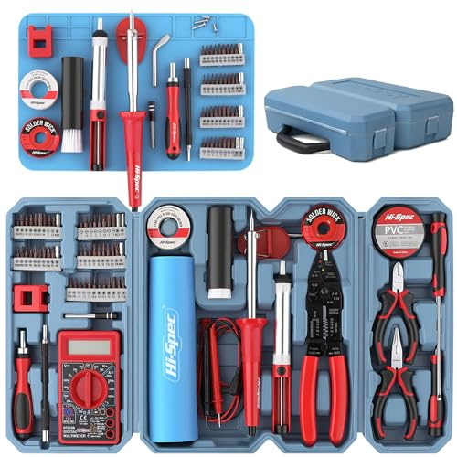 Hi-Spec Electronics Tool Kit with Soldering Accessories for Device Repair | Careful device opening, neat small-part storage, fine control for repairs, multiple device fixes, pry and bit accessories