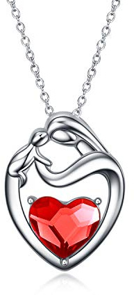 AOBOCO Mutter Tochter Kette Sterling Silber 925 Herz Anhänger Halskette mit Kristallen, Geburtstagsgeschenk für Mama Kinder (Rot)