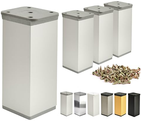 ALUSFERA Möbelfüße Verstellbar – 4er Set – Schrankfüsse mit Elegantes Design – Füße für Möbel 40 x 40 x 120 mm Einfache Montage mit Komplettem Schraubenset
