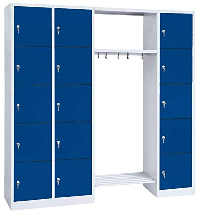 Lüllmann Schließfachgarderobe Wertfachschrank Fächerschrank Spind Umkleideschrank Garderobe mittig 15 Fächer-Spint grau/blau 525531