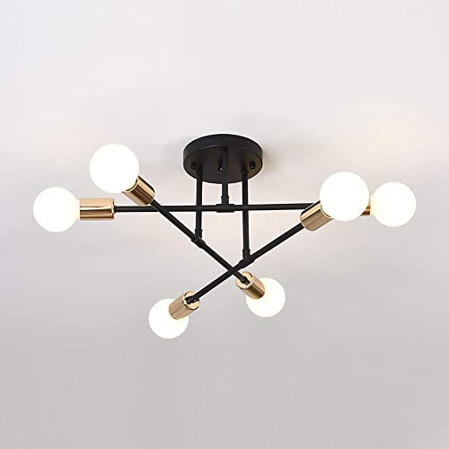 Comely Lampadario Sputnik, 6 Luci E27 Plafoniera Industriale in Metallo, Lampadario da Soffitto Moderno Regolabile per Soggiorno, Camera da Letto, Sala da Pranzo, Cucina, Corridoio (Nero + Oro)