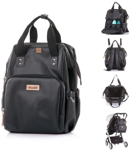 Chipolino Kinderwagentasche, Rucksack, Kunstleder Wickelunterlage, Henkel Träger, Farben:black