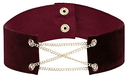 Gualiy Choker Halskette Breit Rechteck mit Kette Halsband Choker Damen Gold Rot Halskette Damen Trend Choker
