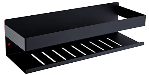 HomeHeng Duschablage Ohne Bohren Mattschwarz, Duschregal Wandmontage Badregal Duschkorb Edelstahl SUS304 Badezimmerregal Rostfrei Selbstklebend 30cm für Bad und Küche, H91107-30MB