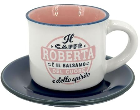 Tazzina da caffè in gres porcellanato personalizzata con piattino - Roberta