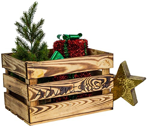 Kistenkolli Altes Land geflammte Adventskiste Weihnachtskiste mit Aufschrift Obstkiste Weinkiste Weihnachtsdeko Adventskalender (geflammt mit schwarzer Aufschrift, M 40 x 30 x 25cm)