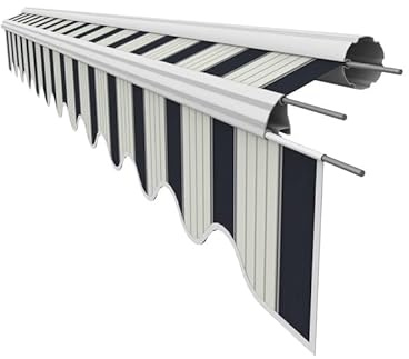 Leudus Markisenstoff mit Volant für 3,5 x 3 m Markisen-Ersatzstoff Markisentuch Markisenbespannung Markisentuch Sonnenschutz fertig genäht Maß Tuch 3,38 x 3 m Volant 3,38 x 0,21 m Design SPD037