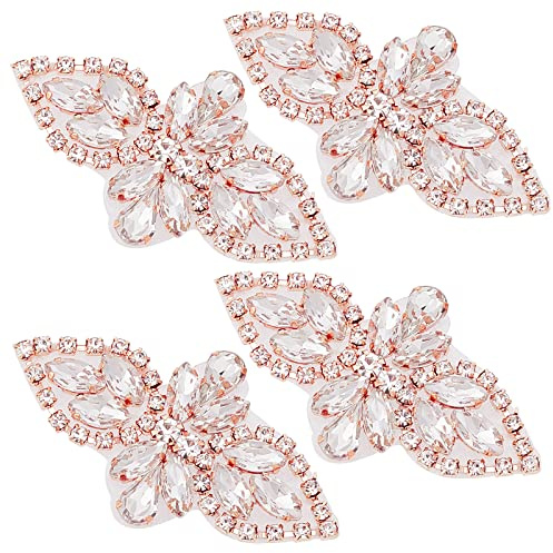 CRASPIRE Crystal Rhinestone Applique 4 Pieces Wedding Applique Iron On Patch Rhinestone Hot Fix Applique for Bridal Wedding Sash Crystal Belt Dress DIY Sewing Headpieces High Heels Cake Bags Hat-Pink