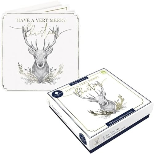 Tom Smith Quadratische Weihnachtskarten, Hirsch-Design, 10 Stück