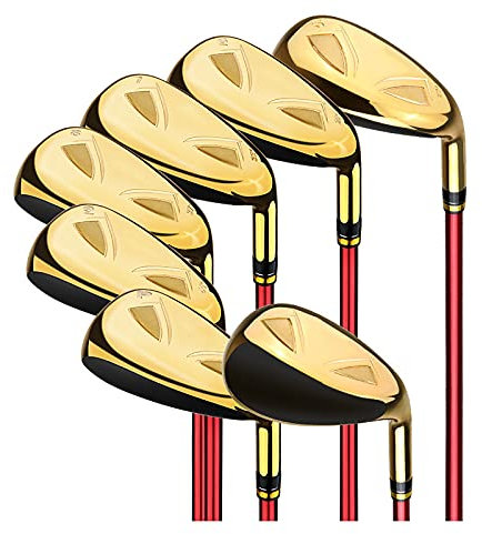 Vuxen golfklubba set för män, nybörjare golfklubb set, 7 järnklubbor, R/S Flex, stål/grafit skaft med huvudskydd, paket med 7