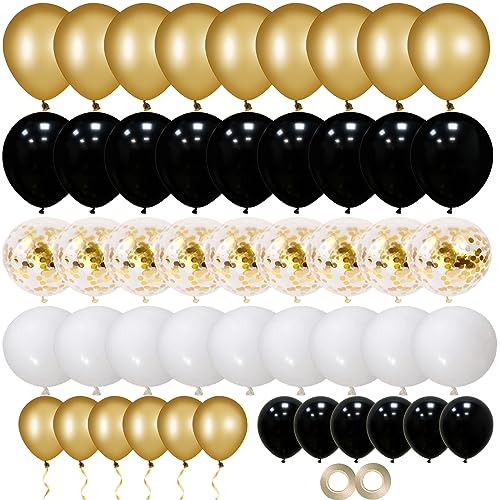 Gold & Black Balloons - 70pcs Metallic Gold & Black Helium Latex Balloons with Golden Confetti for Wedding, Anniversary, Graduate, Baby Shower & Birthday Parties