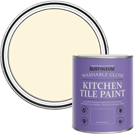 Rust-Oleum Beige Water-Resistant Kitchen Tile Paint in Gloss Finish - Clotted Cream 750ml