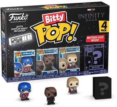 Funko Bitty Pop! Marvel - Captain America 4PK - Captain America (holding Shield), Nick Fury, Thor and A Surprise Mystery Mini Figure - 0.9 Inch (2.2 Cm) - Marvel Comics Collectable - Gift Idea