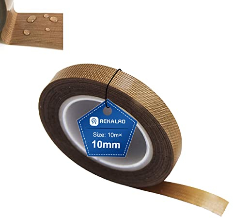 REKALRO Nastro adesivo del teflon di/nastro adesivo di PTFE, nastro ad alta temperatura, nastri adesivi per la sigillatura sotto vuoto, nastro isolante per sigillatrici sottovuoto(10 mm x 10 m)