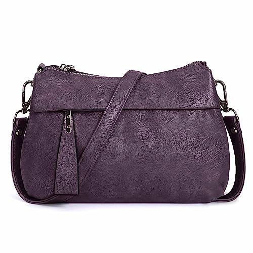 HUA ANGEL Sac à Main Femme Tendance 2025 Avec Multi-Poches Sac Bandoulière en Cuir Souple Lavé Sacoche Élégant Pour Voyage Travail Soirée Mariage Quotidien - 2 bandoulières amovibles hiver
