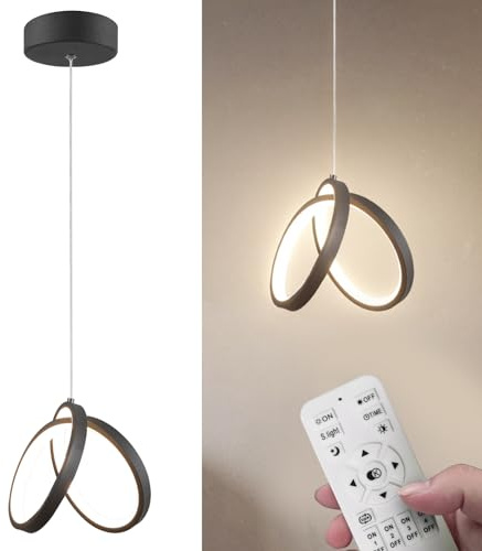 LOFAHS LED Pendant Light - Modern Island, Remote Dimmable, Smart APP, Adjustable Hanging for Kitchen, Dining, Bedroom (Black, Single, 6.5 Inchs)