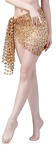 Pailletten Rock Bauchtanz Hüfttuch Sequin Hip Schal funkelnd Sexy Fransen Wickelrock Rave Karneval Kostüm für Mädchen Frauen Performance Kleidung