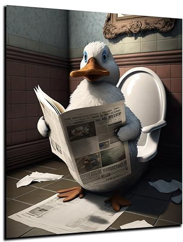 DARO Design - Bilder Deko Gäste WC Wandbild Badezimmer Bad Toilette Kunstdruck Bild auf 6mm HDF 30x40 cm Ente Wanddeko - lustige Wandbilder Leinwand Poster Aesthetic Room Decor Duck