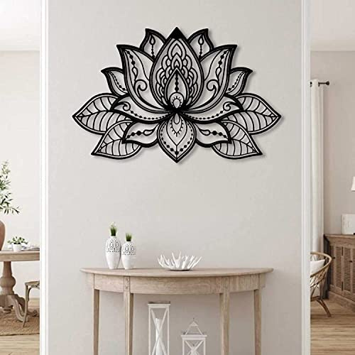 Decoración de Pared de Mandala de Metal Grande, Arte de Flor de Loto, Meditación, Yoga, Silueta para Sala de Estar, Dormitorio, Oficina y Sala