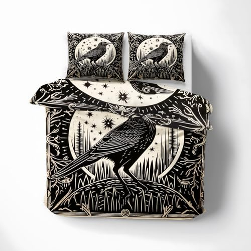 ZDABAOEC Bettwäsche Krähe 200x220, Gothic Rabe Wendebettwäsche, Weiche Kuschelige Microfaser Bettbezug Set 3 Teilig, 2 Kopfkissenbezug 80x80, mit Reißverschluss