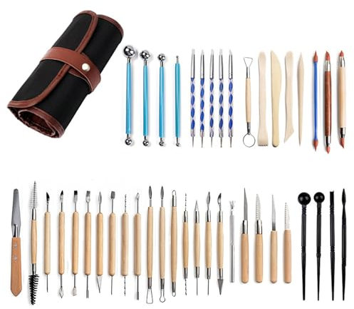S & E TEACHER'S EDITION 43 Pcs Pottery & Clay Sculpting Tools, Double Sided Ceramic Clay Carving Tool Set with Carrying Case Bag, Pottery Modeling Smoothing