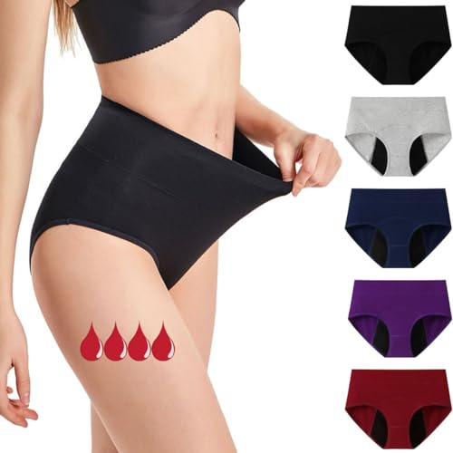Anntry Damen Perioden Unterwäsche - Waschbar - Baumwolle -Menstruation Unterhosen Postpartum Slips - Mädchen- Menstruationsunterwäsche Starke Blutung - Periodenslips - Absorbierend XS / 3XL (5er Pack)