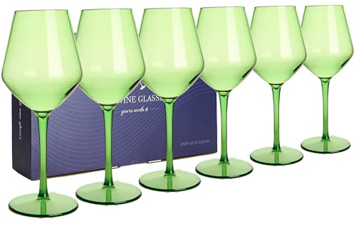 HAHASHOW Copas de Vino de Colores, Juego de 6 Copas de Tallo Largo, 18OZ Cubiertos de Plástico Tritan de Colores, Disponible en Cristalería Apta para Lavavajillas, Verde