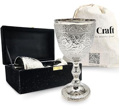 Copa de cáliz vintage para comunión de latón chapado en plata, decoración bohemia, copa de vino del rey Arturo, copa de cáliz romana, taza de Navidad y boda, vajilla de lujo, 1 pieza con caja de