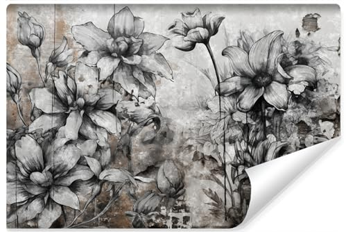Muralo - Fototapete 3d Effekt - Selbstklebende Tapete 3d - Tapeten für Wohnzimmer Schlafzimmer - Fototapete selbstklebend - Graue Blumen Beton-Optik Motiv - Br.400cm x Hö.280cm
