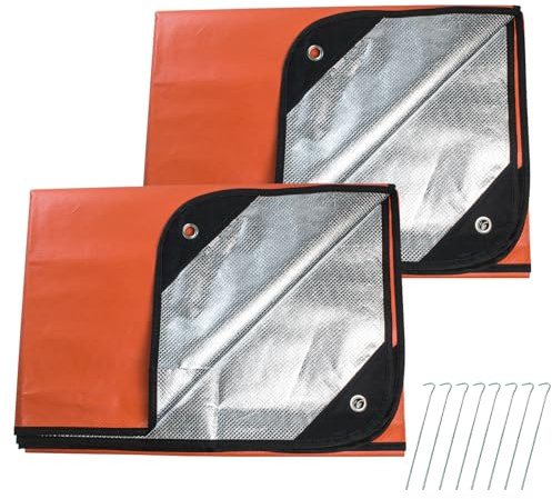 LeadCon Lot de 2 couvertures de Survie améliorées – Bâche Thermique réfléchissante – Couverture d'urgence réutilisable pour Voiture ou Camping – 152,4 x 208,3 cm – Orange