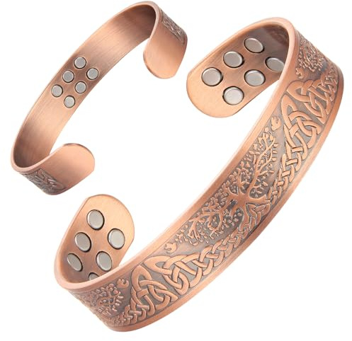 MagEnergy Kupfer Armband für Herren, Ultra-Stärke Magnetarmband mit 18 Stück Magneten, 99.9% Reines Kupfer, Verstellbares Schmuck-Geschenkbox(Lebensbaumes)