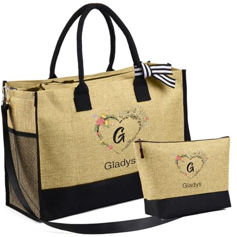 jewelora Tote Bag für Damen Personalisierte Strandtasche mit Namen für Mama, Lehrerin, Freundin, Brautjungfern, Bräute Strand Tasche Beach Bag Bride Tasche für Hochzeit, Reise, Strandurlaub (Brief-3)