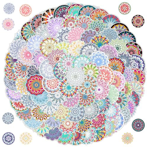 100 Piezas Pegatinas de Mandala, Stickers Aesthetic Flores, Pegatinas Scrapbooking, Pegatinas de Vinilo Impermeables para Ordenador Portátil, Guitarra, Botella de Agua, Monopatín, Niños
