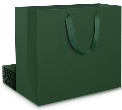 EUSOAR Geschenktasche Groß Grün - 10 Stück Geschenktüte Dunkegrün L 32x11.5x28cm - 230GSM Grünes Tüten Papier Gross - Large Green Paper Gift Bags - Papiertüten mit Henkel für Weihnachten Geburtstag