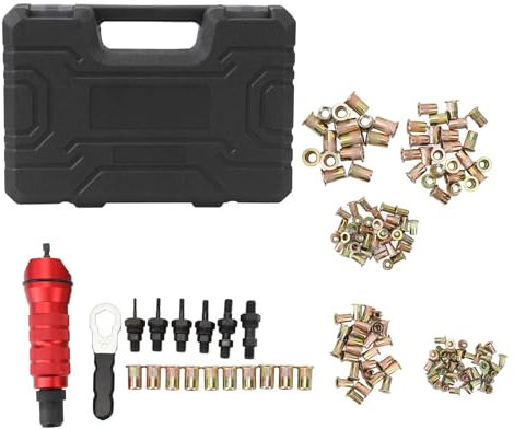 Aladeno Adaptador de Remache Kit de Adaptador de Taladro de Tuerca de Remache Kit de Adaptador de Taladro de Remache Eléctrico 2,4 mm-6,4 mm 6 Cabezales de Remache Intercambiables