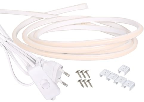 pcning Tira LED COB 220V 230V 1M sin Transformador con interruptor y Enchufe, 1 Meter IP67 Waterproof Frosted Strip Light 3000K Warm White (Blanco Calido, 1M)