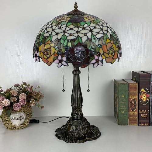 BOTOWI 16 Zoll breite Tiffany Lampe handgemachte Nachttischlampe aus Buntglas Rose Schreibtischleuchte für Küche Ecke Büro Schlafzimmer Wohnzimmer Hochzeit,Beige