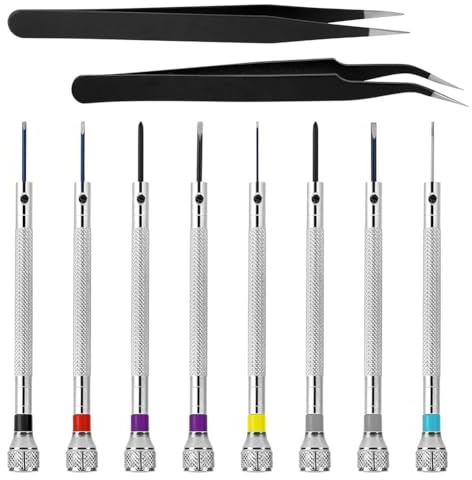 Fcuajdkq Set di 8 Cacciaviti di Precisione per Orologi Mini con Due Pinzette Extra per Orologi, Occhiali, Elettronica, Lavori di Riparazione di Gioielli