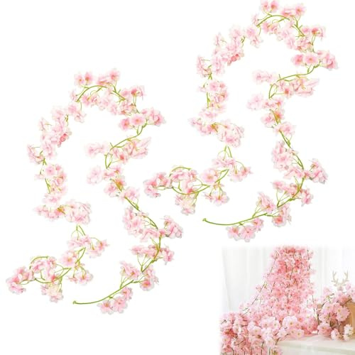 Guirlandes de Fleurs de Cerisier Artificielles,2 PCS Guirlande Fleurs Cerisier artificielles,1,8M Guirlande Fleurs Artificielles,135 Têtes Guirlande Fleurs Vigne,pour Maison Jardin Fêtes Mariage