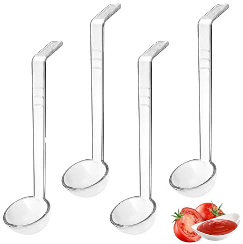 Lot de 4 petites louches pour servir la sauce, 20 cm de long, louche en plastique pour vinaigrettes, soupes, cocktails, sauces, jus de fruits, fêtes, banquets, traiteur