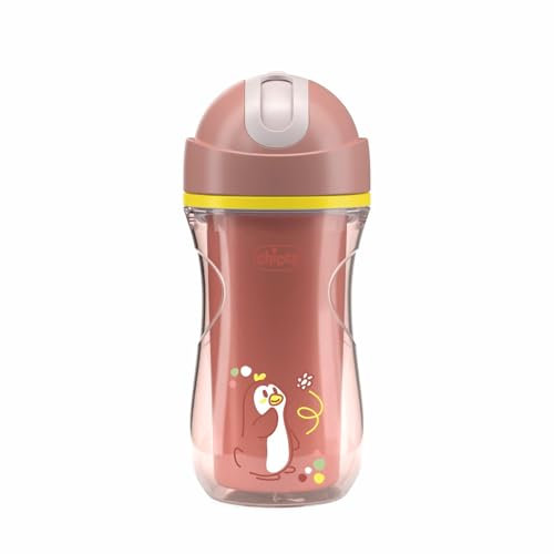 Chicco Vaso Sport, Vaso de silicona resistente a los mordiscos 14+ meses, 266 ml, Vaso térmico para niños para aprender a beber, con pajita flexible resistente a los mordiscos, 0% BPA, rosa