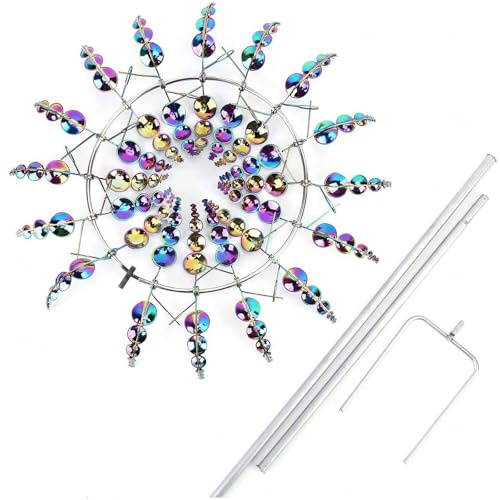 BesBet WindmüHle Magisch, Windspiele FüR DraußEn Stehend, Deko FüR DraußEn, Metall Skulptur, füR Die AußEndekoration des Hausgartenhofs,Colorful