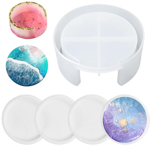 Réutilisable Coaster Moules, e,Plateau en Silicone, Moules à Sous Verres pour Moulage résine,Sous Verres en Silicone Moulés en Résine Époxy,5 Pièces Moule Ronds en Résine Époxy sous Verres en Silicon