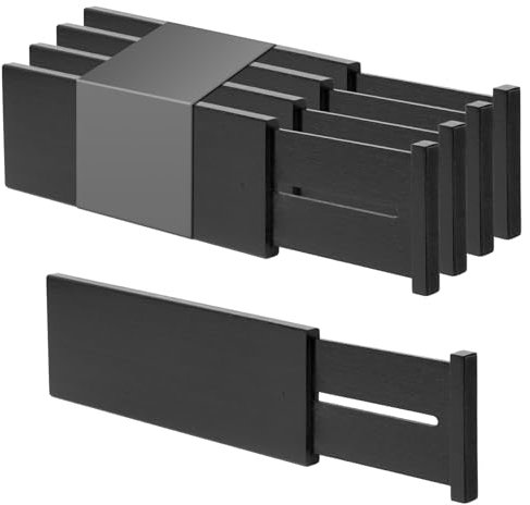 Utoplike 4 separadores de cajones elevados de bambú, organizador ajustable para cajones de ropa, insertos de madera con resorte, para utensilios, cosméticos en cajones de cocina, baño y dormitorio