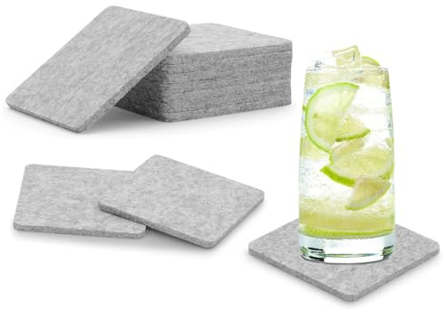 Lot de 30 Dessous de Verre Carré en Feutre, sous Verre en Feutre Antidérapant, Dessous de Verre en Verre, Feutrine, Lavable, Résistant à La Chaleur pour Tasses, Café, Thé, Barres et Boissons