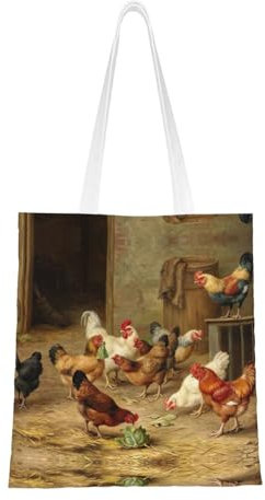 EdWal Bolsa de mano plegable con estampado de gallina asada para mujer, con asa superior, para viajes, trabajo, Black, Talla única