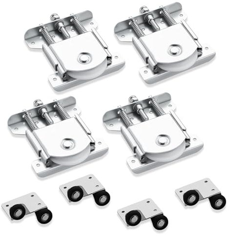 Lot de 4 roulettes galvanisées avec double ressort - Roulettes silencieuses pour portes coulissantes et rails - Capacité de charge : 80 kg