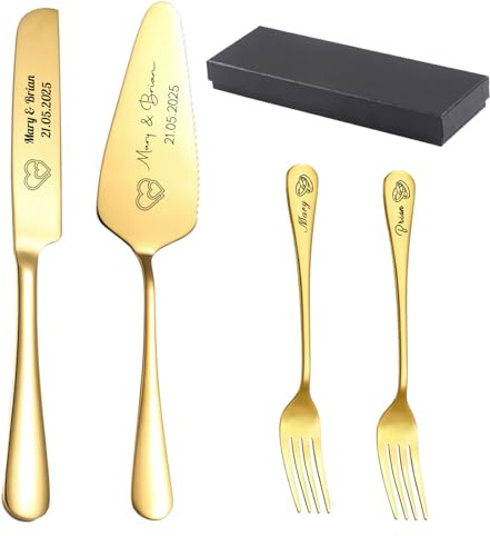 Tortenheber inkl. Tortenmesser im Set mit Gravur, Individueller Name und Muster, das als personalisiertes Geschenk zur Goldenen Hochzeit für Geburtstage und Jubiläen verwendet werden kann (Satz 2)