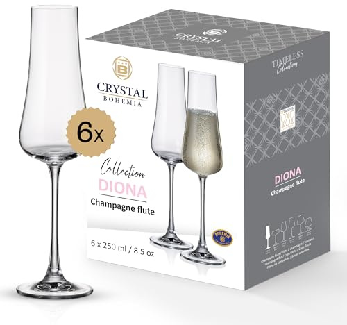 Crystal Bohemia Champagnergläser - 6er Set, je 250 ml, spülmaschinenfest, langlebig, kratzfest & bleifrei - Elegante Gläser für Sekt & Prosecco - Ideal für besondere Anlässe & als Geschenk
